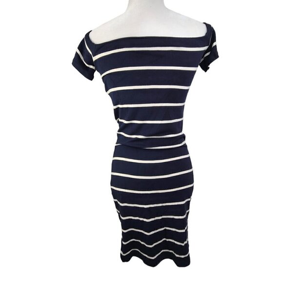 Armani Exchange Striped Black White off shoulder Bodycon Mini Dress - Picture 4 of 6